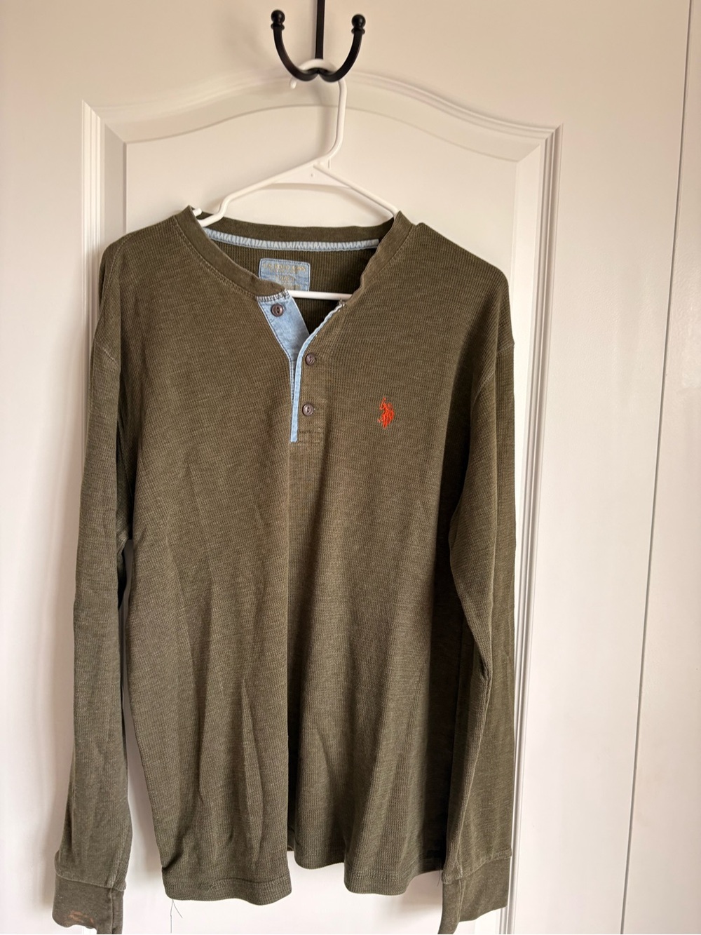 U.S. Polo Assn. Olive Long-Sleeve Henley with Light Blue Placket